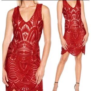 Bardot Alice Embroidered Lace Sheath Dress Sleeveless Holiday Red 10